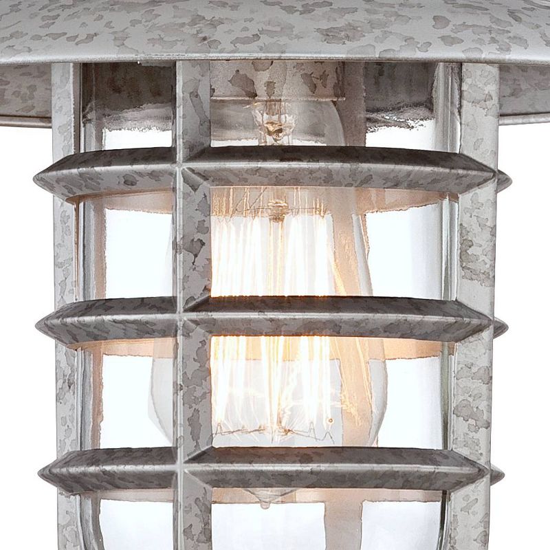 John Timberland Marlowe 13 1/4" High Farmhouse Rustic Hooded Cage Outdoor Wall Light Fixture Mount Porch House Set of 2 Galvanized Clear Glass Shade, 3 of 10