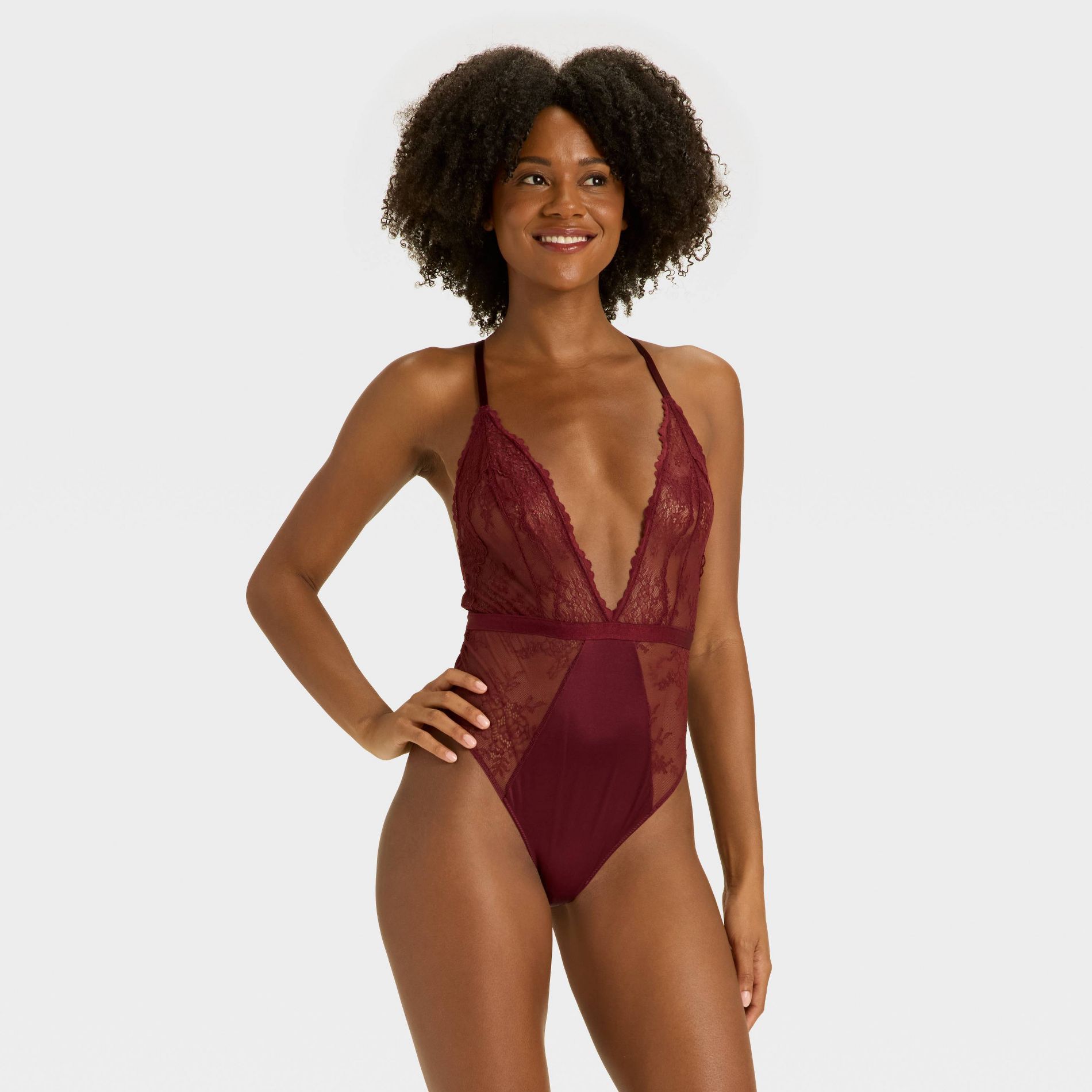 Women's Lace Unlined Lingerie Bodysuit - Auden™ Berry Red L