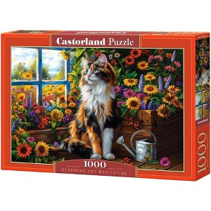 1000 Piece Jigsaw Puzzle, Blooming Cat Meditation, Cat puzzle, Flower scenery, Charming view, Adult Puzzle, Castorland C-105342-2 - 1 of 4