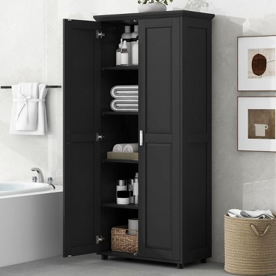 INFURNIC Decorative Storage Cabinets Two-Door Storage Cabinet with Adjustable Shelf for Bathroom and Office, Black, 29.25"*14.6"*71.25"