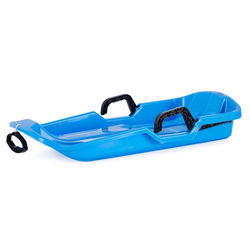 Slippery Racer Downhill Thunder Flexible Kids Toddler Plastic Toboggan Snow Sled with Built In Brake System, Pull Rope, and Handle Grips, Blue, 2 of 7