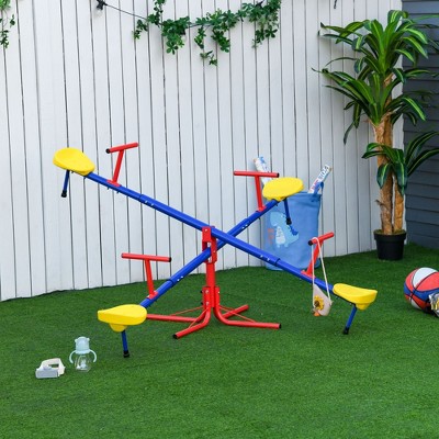 Vynxaria Kids Seesaw Swivel Teeter Totter with 360¡ã Spinning, 4 Seater Seesaw Outdoor Playground Equipment for Backyard, Boys and Girls Aged 3-8