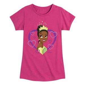 Girls' - Disney Princess - Tiana Purple Hearts Fitted Short Sleeve Graphic T-Shirt - 1 of 3
