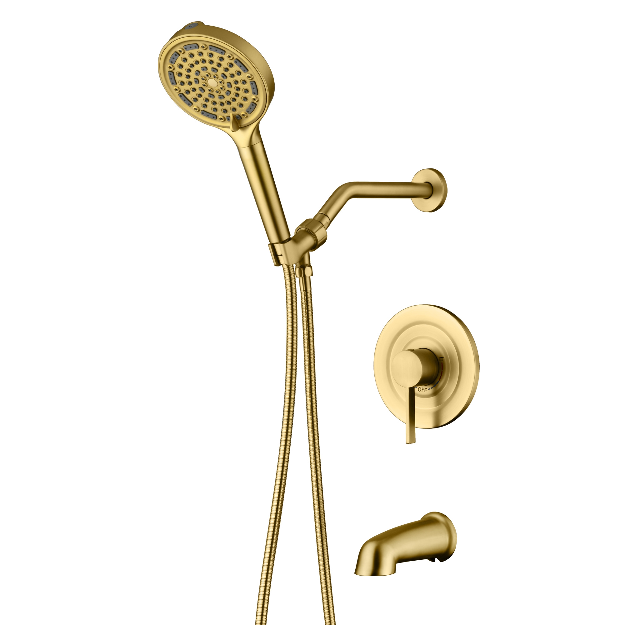SUMERAIN Brushed Gold Tub and Shower Faucet Set with FOF Tech Filtered Shower Head Shower System