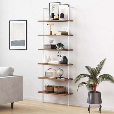 Photo 1 of (MISSING HARDWARE) 85" Theo 6 Tier Wood Wall Mount Ladder Bookshelf - Nathan James