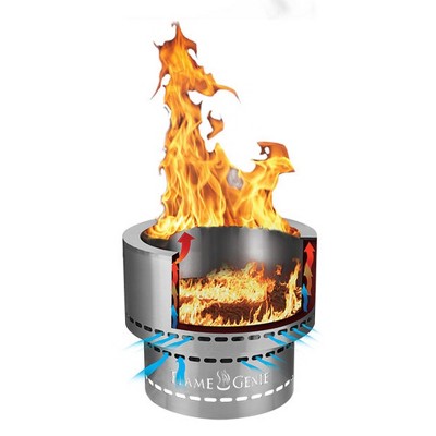 Flame Genie FG-16-SS Steel Alloy Wood Pellet 13.5 Inch Diameter Outdoor Fire Pit w/Clean Burning Gravitational Afterburner System, Stainless Steel