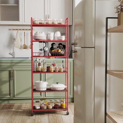 NicBex 6 Tier Rolling Cart,Metal Kitchen Cart with Lockable Wheels and Baskets,6/10 Inch Narrow Storage Shelf for Kitchen,Bathroom,Laundry