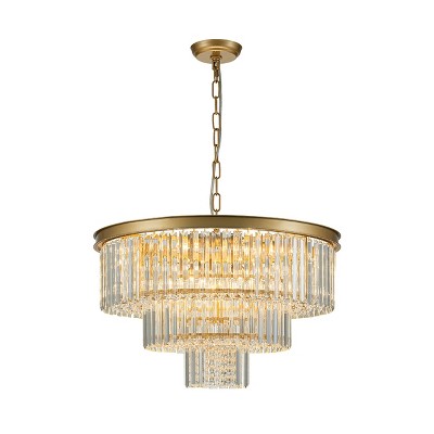 LLHZSY Modern Glam 8-Light 3-Tiers Crystal Chandelier Drum Kitchen Island Pendant - 23 3/5-in-Gold