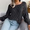 Womens Sweater Casual Square Neck Button Cable Knit Pullover Sweater Tops - 3 of 3
