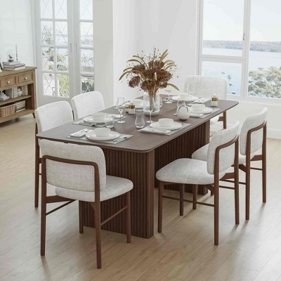 Lirago Solid Wood 67'' Rectangular Dining Table for 6 People Nordic Style Walnut