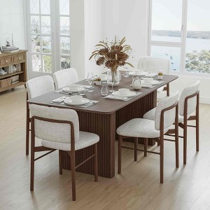 Lirago Solid Wood 67'' Rectangular Dining Table for 6 People Nordic Style Walnut - 1 of 4