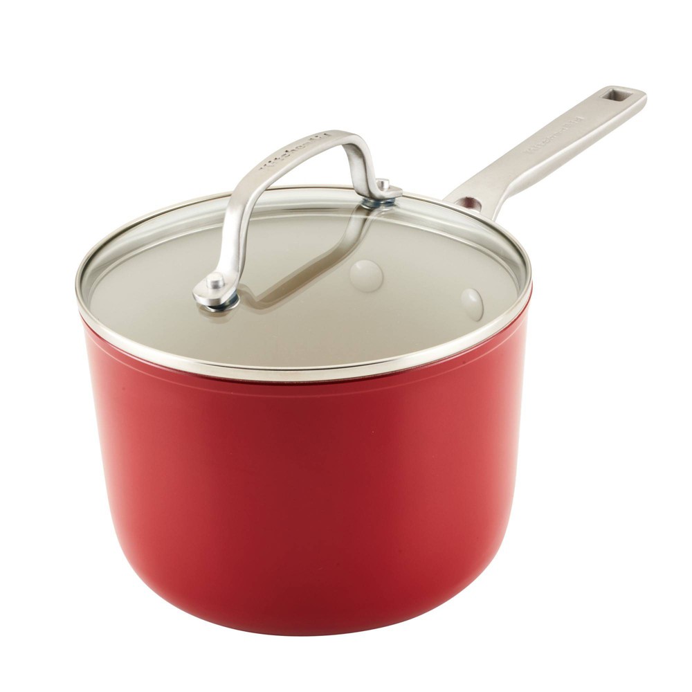 KitchenAid 3qt Hard Anodized Ceramic Nonstick Cookware Sauce Pan Empire Red