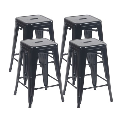YOUNIKE Set of 4 Metal Bar Stools Backless Tolix Indoor-Outdoor Stackable Barstool Industrial Patio Chairs
