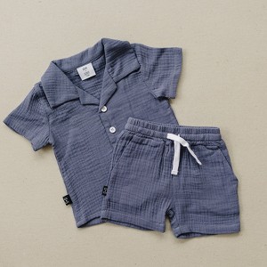 Kids Clay Camp Shirt Linen Short Set - Olive + Scout - 1 of 4