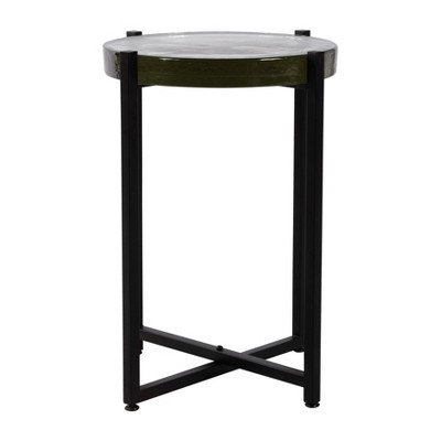 Black and White Round Metal and Glass Side Table, 22" Height