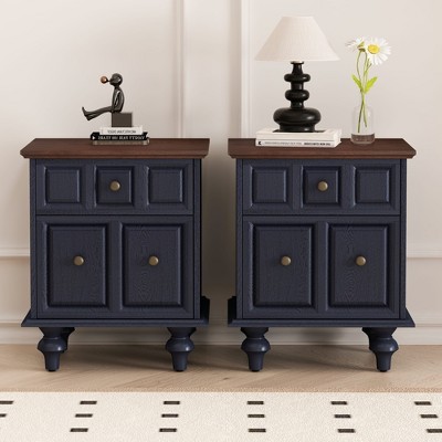 GDFStudio Olaf Vintage Nightstand with 2 Drawers and Roman Column Legs (Set of 2)