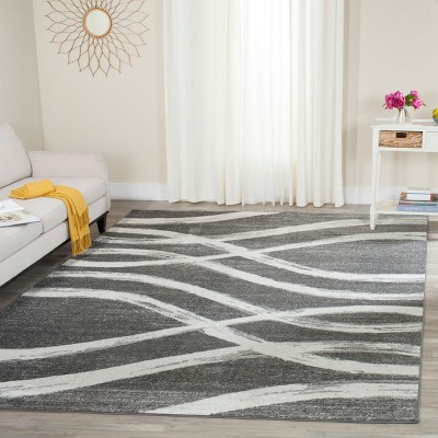 Charcoal and Ivory Synthetic Reversible Area Rug, 9' x 12'