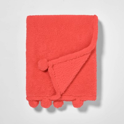 Teddy Bear Plush Throw Coral Red - Pillowfort™