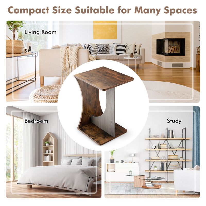 Costway Side Table 2 Tier Sofa Couch Table Compact C-shape End Table Snack Coffee Table, 5 of 10
