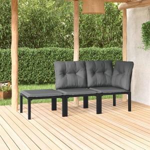 vidaXL 3 Piece Patio Lounge Set Black and Gray Poly Rattan - 1 of 4