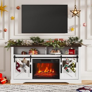 60" Farmhouse Fireplace TV Stand for TVs up to 65", 23" Electric Fireplace with Sliding Barn Door & Storage - 1 of 4