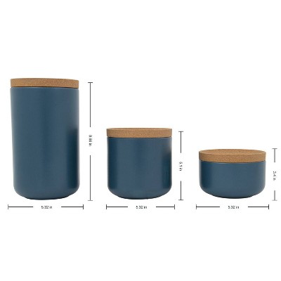 Teal Ceramic and Cork 3-Piece Stackable Canister Set