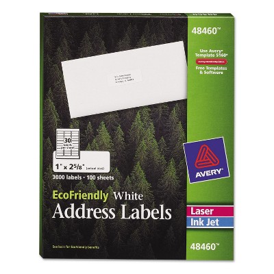 Avery EcoFriendly Laser/Inkjet Easy Peel Mailing Labels 1 x 2 5/8 White 3000/Pack 48460