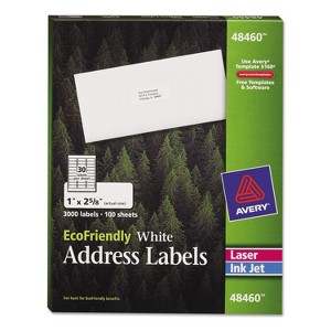 Avery EcoFriendly Laser/Inkjet Easy Peel Mailing Labels 1 x 2 5/8 White 3000/Pack 48460 - 1 of 4