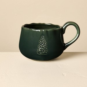 13.5oz Stoneware Debossed Tree Holiday Mug Green - Hearth & Hand™ with Magnolia - 1 of 3