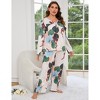 Women Plus Size 2 Piece Sleepwear Floral Print V Neck Pajamas Loungewear with Pockets - 2 of 4