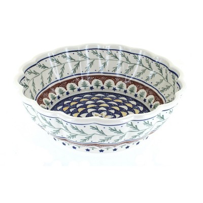 Blue Rose Polish Pottery Evergreen Large Scallop Bowl