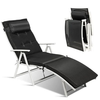 70'' Black Adjustable Outdoor Lightweight Folding Chaise Lounge Chair with Pillow