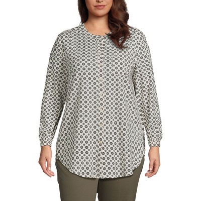 Lands' End Women's Plus Size Cotton A-line Long Sleeve Tunic Top