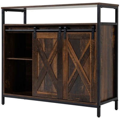 NicBex 39.3 Inch Sideboard Cabinet Industrial Buffet Cabinet with Open Storage Shelf and Drawer for Kitchen,Living Room,Brown