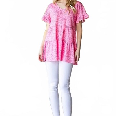 Women's Leopard Tiered Short Sleeve Top - HEIMISH USA L