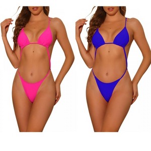 Elerevyo Women's Triangle Adjustable Criss Cross Waistband Swimwear Monokini 2 Sets - 1 of 4