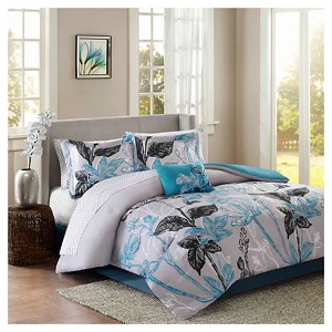 Kendall Comforter and Sheet Set (Twin) Aqua - 7pc, Blue