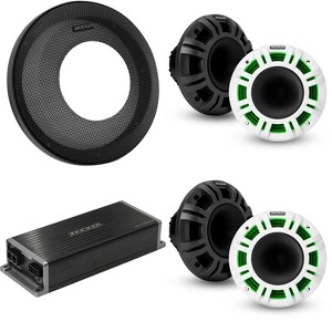 Kicker Marine KPX300.4 Amp & 6.5" HLCD Marine LED Powersports Grill Speakers - 1 of 4