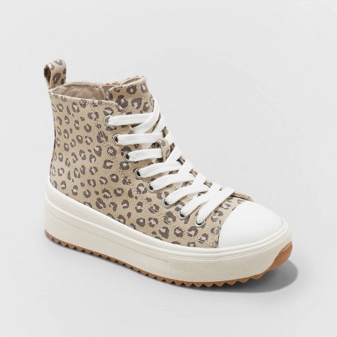 Girls' Blakely Leopard Print High Top Lace-up Zipper Sneakers - Art Class™  13 : Target