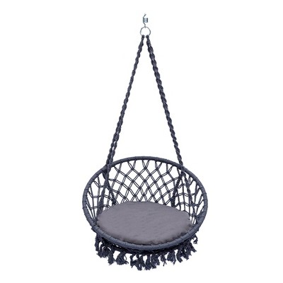 Sol Living Bahia Macrame Hammock Chair for Indoor & Outdoor Use with Cushion