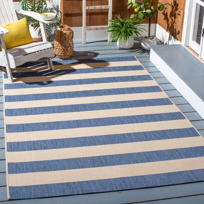 Blue Rectangular Stain-Resistant Synthetic Outdoor Rug
