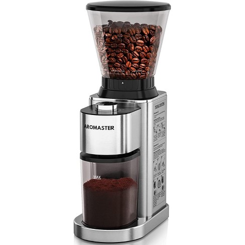 Aromaster Conical Anti Static Stainless Steel Electric Burr Coffee Bean  Grinder With 24 Grind Settings & Grind Timer : Target