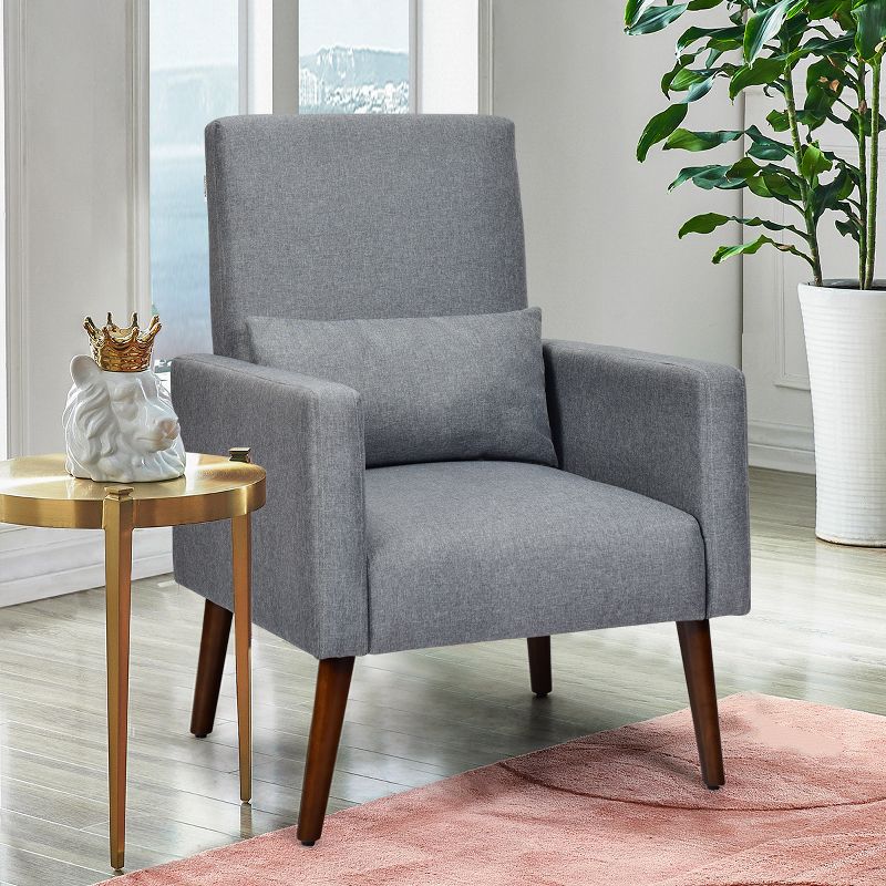 2-in-1 Fabric Upholstered Rocking Chair Nursery Armchair with Pillow Dark Grey, 4 of 11