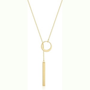 14k Gold Plated Silver Y Shaped Beaded Chain Non Tarnish Drop Necklaces Simple Adjustable - 1 of 4