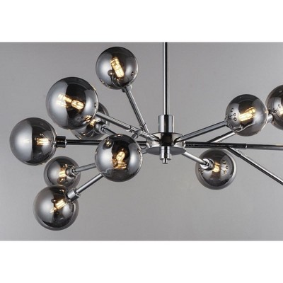 Polished Chrome Sputnik-Inspired 12-Light LED Chandelier with Smoke Glass Shades