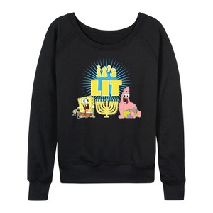 Women's - SpongeBob SquarePants - It's Lit Hanukkah Lightweight French Terry Wide Neck Long Sleeve Shirt - 1 of 4
