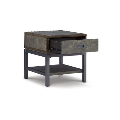 Derrylin Vintage Industrial Gray-Brown End Table with Storage