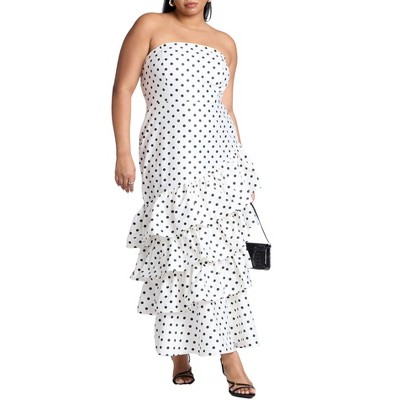 ELOQUII Women's Plus Size Ruffle Dot Gown