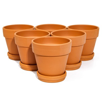 Juvale 6 Pack Terra Cotta Clay Pots with Saucer, Flower Pot Planters for Succulents, 4 x 4 x 4.2 Inches