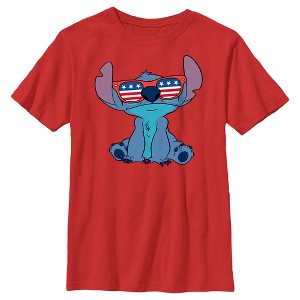 Boy's Lilo & Stitch American Flag Sunglasses Stitch T-Shirt - 1 of 4